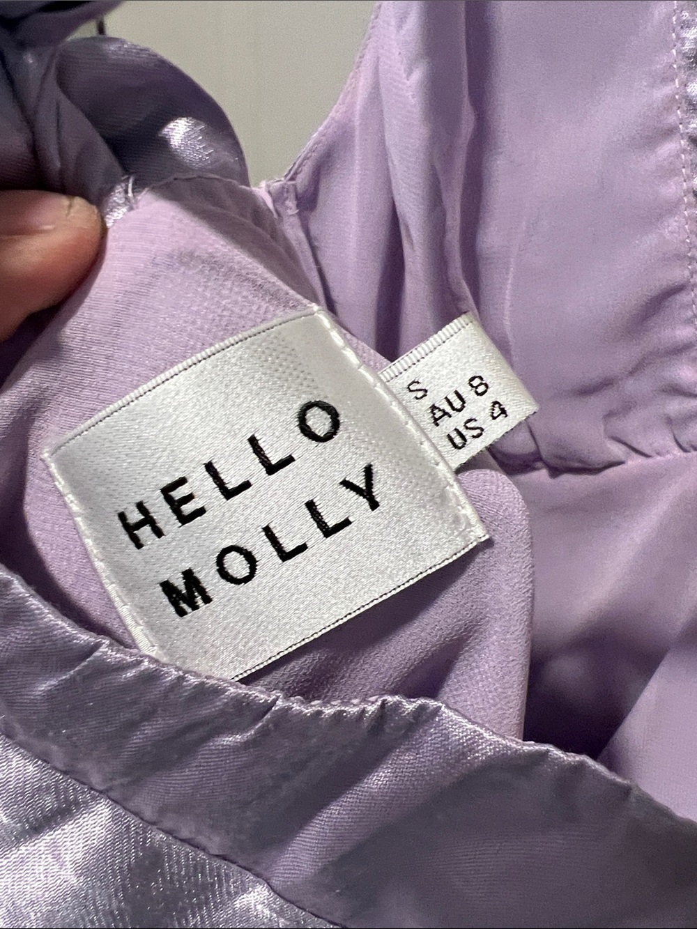 Hello Molly Lavender Satin V-Neck Mini Slip Dress with Bow Tie Back - Picture 6 of 7